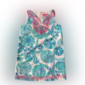 Girls Lilly Pulitzer Turquoise and Pink Embroidered Shift Sundress Size4-5